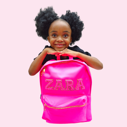 Customised Nylon Backpack with Chenille Alphabet and Icon Patches